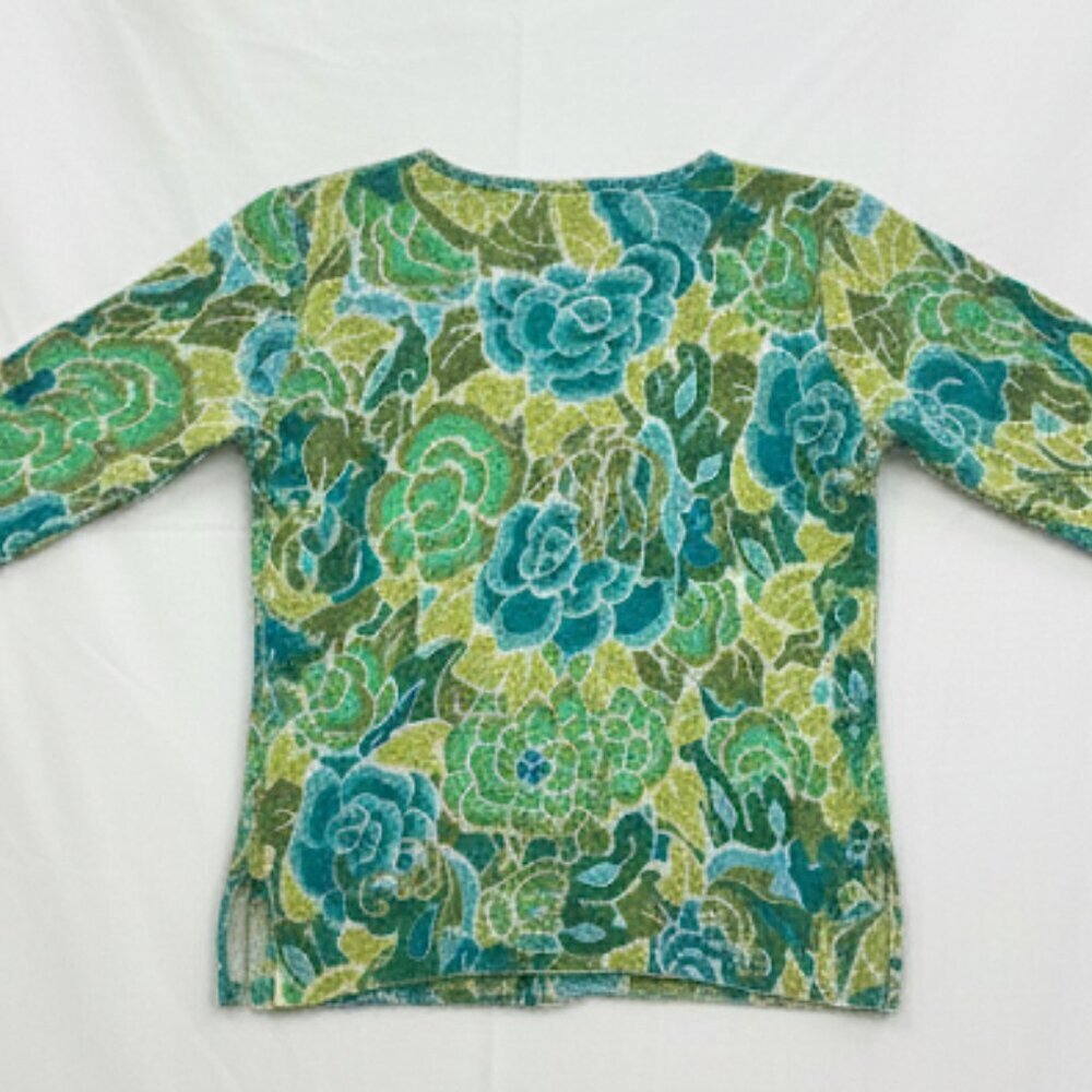 NWT Dana Buchman Women’s Green Teal Spring Floral Open Knit Sweater Size L - Picture 7 of 13